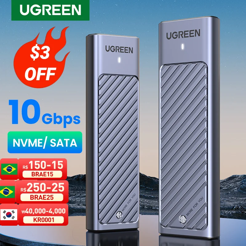 UGREEN-M.2 SSD 케이스 NVMe SATA SSD 인클로저 어댑터
