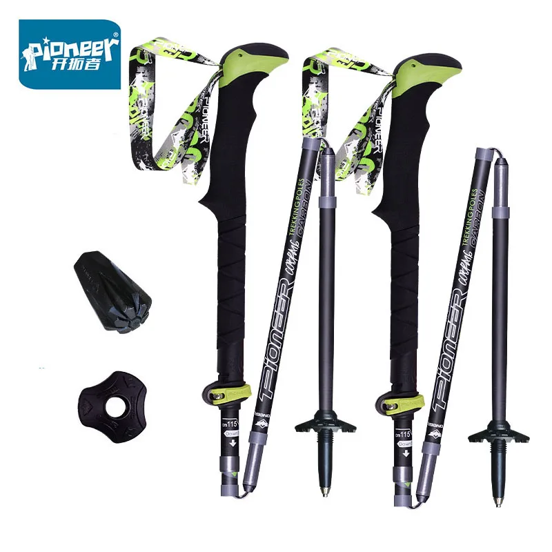역대급 혜택 2pcs PIONEER 탄소 섬유 접이식 워킹 스틱 5 섹션 조정 가능한 Alpenstocks 야외 하이킹 등산 요약정리