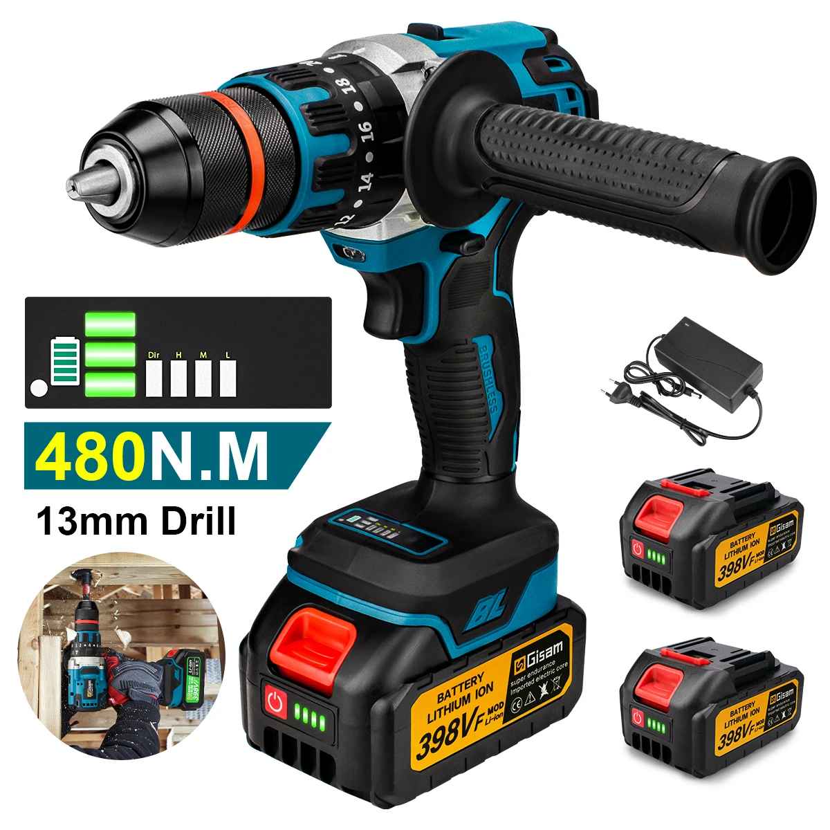 사람들이 꾸준히 좋아하는 Gisam 480 N.M 전기 임팩트 드릴 스크루 드라이버 로터리 해머 Makita 18V 배터리 용 브러시리스 드릴 3 In 1 핸들 전동 공구 좋은 정보