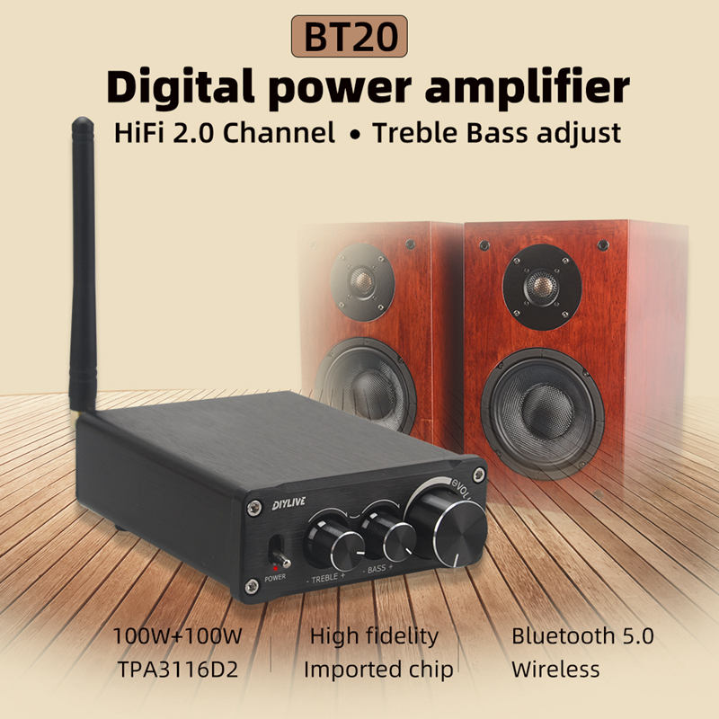 대박소식 HiFi 2.0 풀 디지털 오디오 전력 증폭기 TPA3116D2 100W*2 Bluetooth 5.0 음색 고음 및 저음 조정 BT20 군말없이 소개합니다