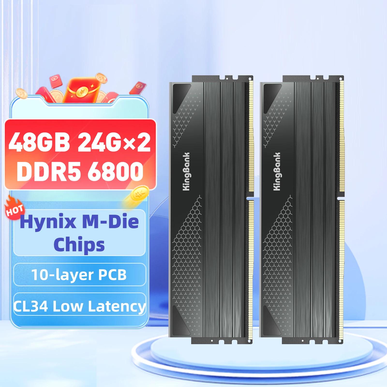 주간인기 KingBank Memoria RAM DDR5 6800MHz 24GB 48GB 24GBx2 게임용 데스크탑 메모리 288Pin DIMM DDR5 RAM EXPO XMP 3.0 CL34 Hynix M 다이 전합니다
