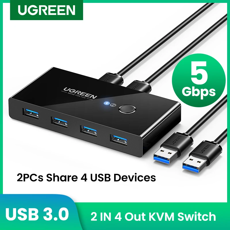 인기 넘치는 UGREEN USB KVM 스위치 USB 3.0 2.0 스위처 KVM 스위치 Windows10 PC 키보드 마우스 프린터 2 PCs 공유 4 장치 USB 스위치 관심이 뜨겁습니다
