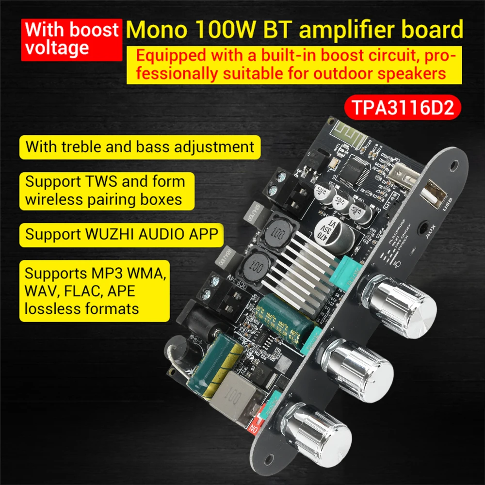 바로클릭 ZK-1001U DC9-24V 모노 100W BT5.3 증폭기 보드 모듈 TPA3116D2 증폭기 칩 지원 TWS WUZHI 오디오 앱 지금 소개할게요