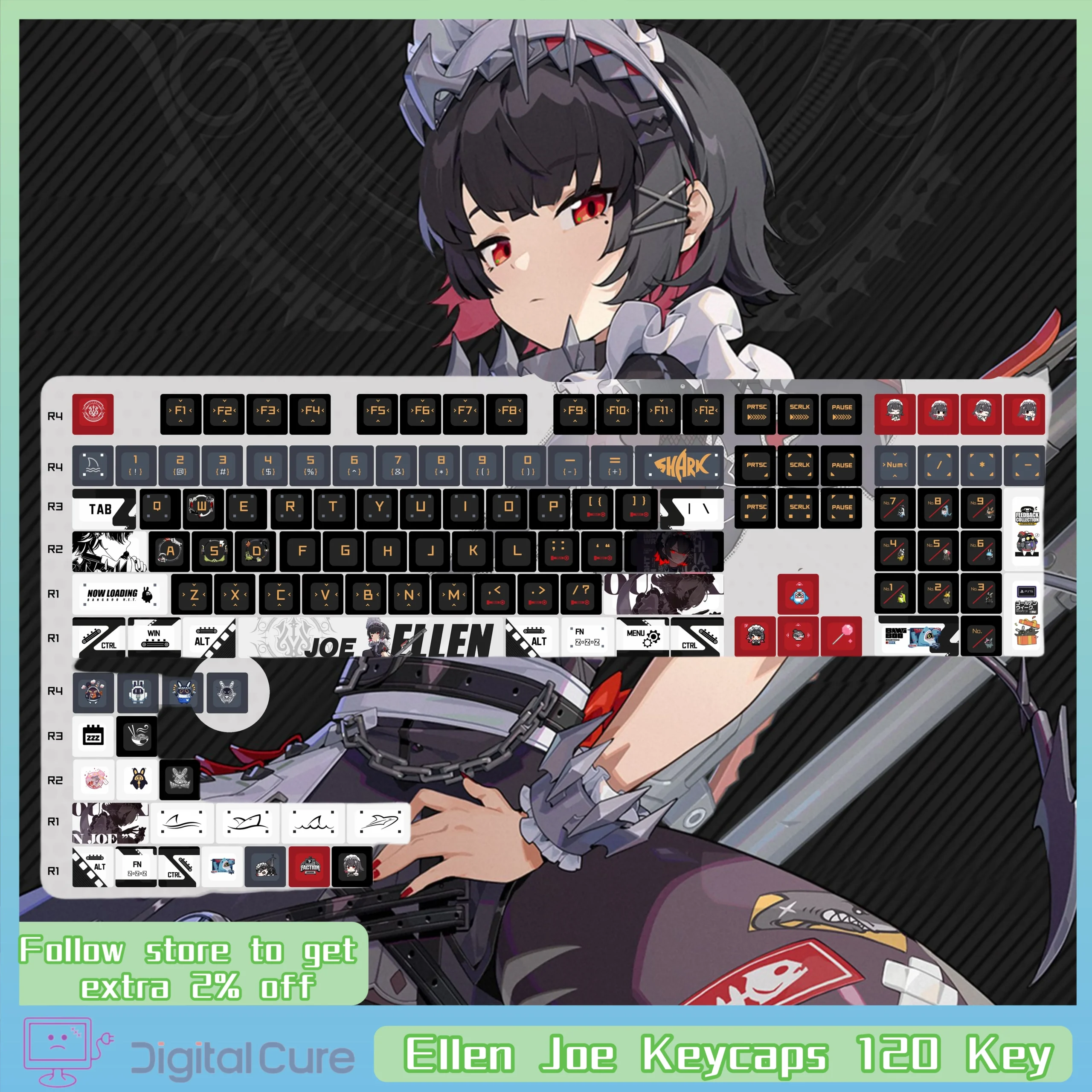 올해 꼭 알아두기 Zenless Zone Zero Ellen Joe Keycaps 120 키 원래 공장 높이 기계식 키보드 열 승화 Pbt 측면 새겨진 아주 좋은 정보입니다