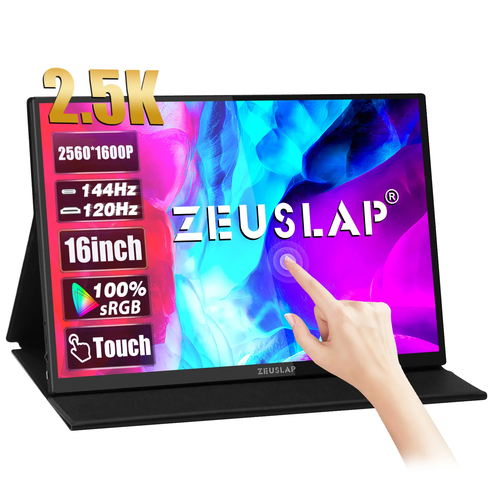 합리적인 가격 ZEUSLAP 16″ 2.5K 144hz 터치 스크린 휴대용 모니터 2560*1600 100%sRGB 500Cd/m² 노트북 컴퓨터용 여행용 디스플레이 알려드립니다