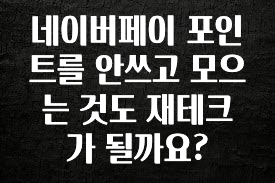 이번 달 네이버페이 포인트를 안쓰고 모으는 것도 재테크가 될까요? 추천한 이유입니다