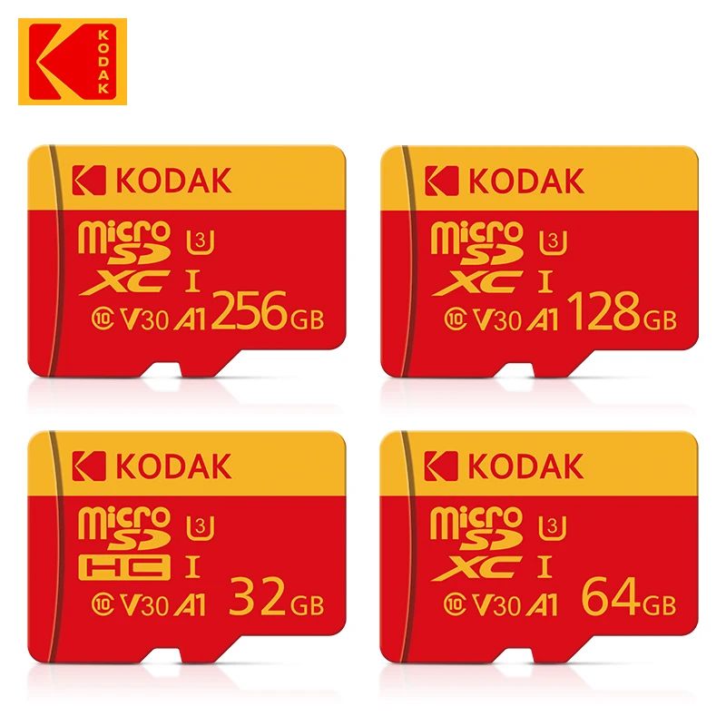 종.결.판 KODAK MicroSD 카드 빨간색 메모리 카드 Class10 32GB 64GB 128GB 256GB U3 4K 고속 플래시 메모리 TF 플래시 카드 (전화 용) 확인해보세요