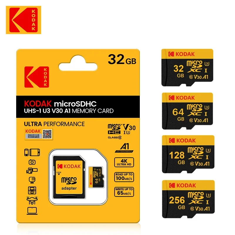왜 이렇게 인기가 KODAK 기존 128GB 플래시 카드 미니 마이크로 TF 카드 256GB 64GB 32GB Memori 메모리 카드 C10 SDXC U3 4K 전화 드론 카메라 용 실간 리뷰