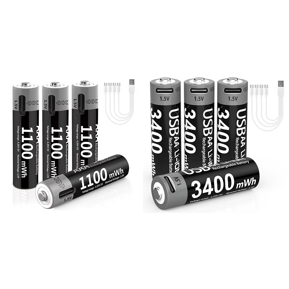 특별한 날을 맞아 MATOV 리튬이온 AA 및 AAA 충전식 배터리 USB 리튬이온 3400mWh 1.5V AA 충전식 배터리+1100mWh 1.5V AAA 배터리 후회하지 않습니다
